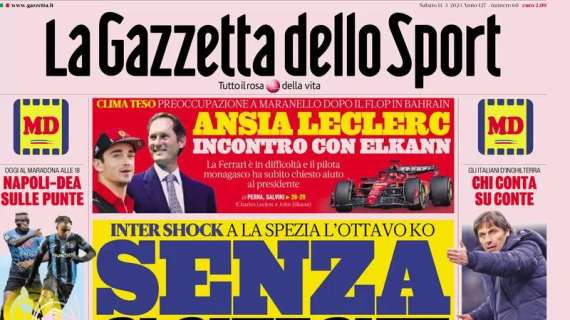 L'apertura de La Gazzetta dello Sport sulla sconfitta dell'Inter: "Senza scuse"