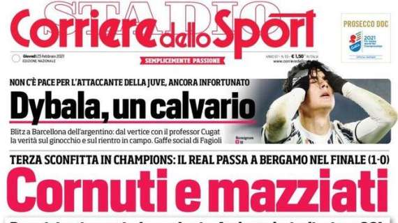 L'apertura del Corriere dello Sport sul ko in Champions dell'Atalanta: "Cornuti e mazziati"