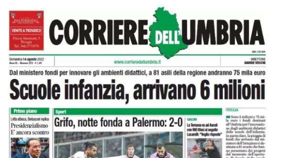 Corriere dell'Umbria in prima pagina sul Perugia: "Grifo, notte fonda a Palermo: 2-0"