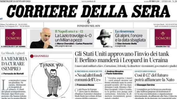 Corriere della Sera: "La Lazio travolge 4-0 un Milan a pezzi"