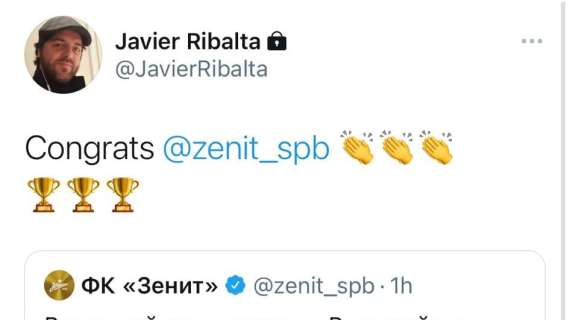I complimenti di Ribalta al suo ex club: "Congratulazioni Zenit"