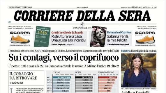Corriere della Sera: "Su i contagi, verso il coprifuoco"