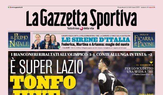 L'apertura de La Gazzetta dello Sport: "Super Lazio. Tonfo Juve, l'Inter gode"