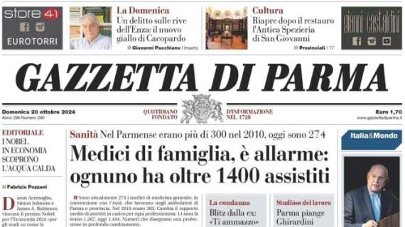 L'apertura della Gazzetta di Parma oggi: "Magia di Bonny, ma solo un pari"