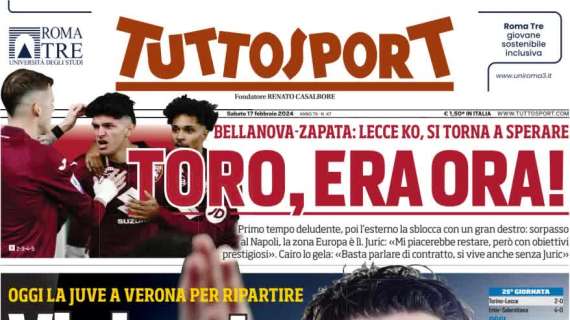 Tuttosport in prima pagina su Juventus-Verona: "Vlahovic, almeno tu ci sei?"