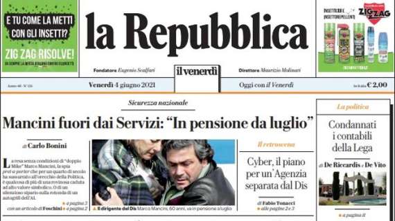 La Repubblica: "Italia, la prova con i cechi è serissima. Gioca chi sta meglio"
