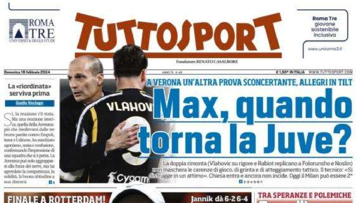 L'apertura di Tuttosport: Max, quando torna la Juve?