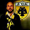 L'umbro Francesco Panfili nell'area scout dell'Aek Atene che ha appena trionfato nel campionato greco