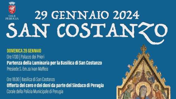 Il programma delle celebrazioni a Perugia della festa di San Costanzo del 29 gennaio