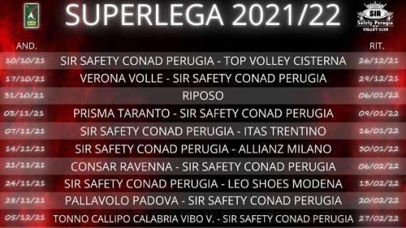 Il nuovo calendario della Sir Safety Conad Perugia: prima partita il 10 ottobre al PalaBarton!