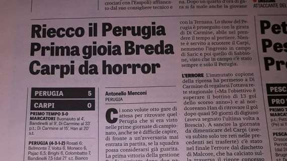 "Riecco il Perugia"... con la prima gioia di Breda davanti ad un Carpi da horror