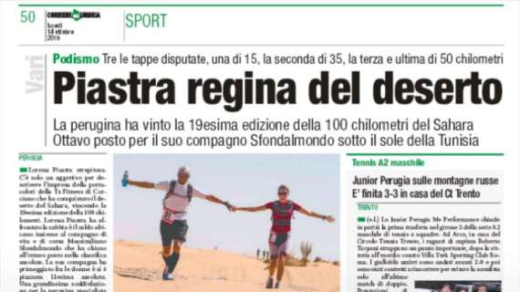 Anche il Corriere dell'Umbria celebra il magnifico trionfo di Lorena Piastra nel deserto