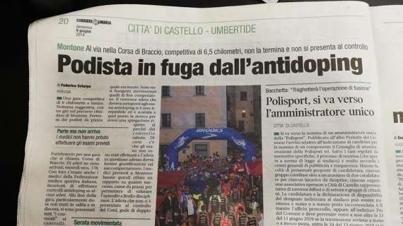 Il Corriere dell'Umbria rilancia la notizia del podista in fuga dall'antidoping a Montone