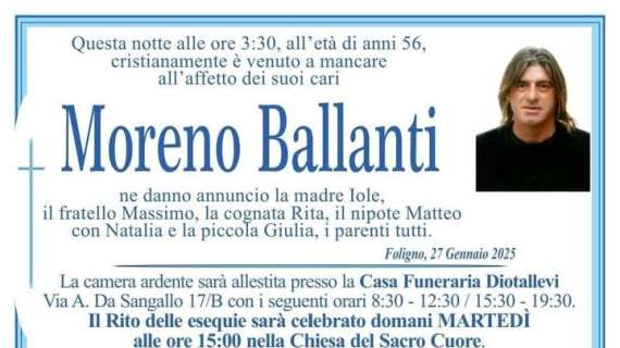 A Foligno la camera ardente e i funerali per dare l'ultimo saluto a Moreno Ballanti