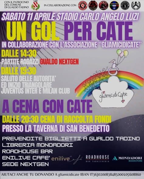 Sabato a Gualdo Tadino c'è "Un gol per Cate", calcio e solidarietà a favore de "GliamicidiCate" 