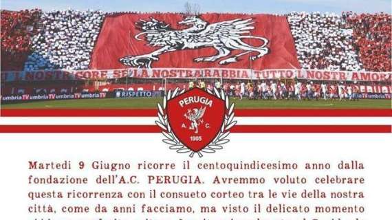Niente corteo e nessuna festa martedì per i 115 anni di storia del Perugia Calcio