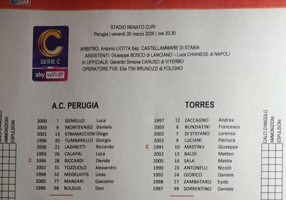 PERUGIA-TORRES 1-1 (LIVE): traversa!