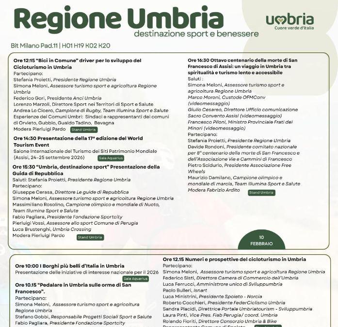 Alla BIT di Milano la presentazione di "Regione Umbria destinazione sport e benessere"