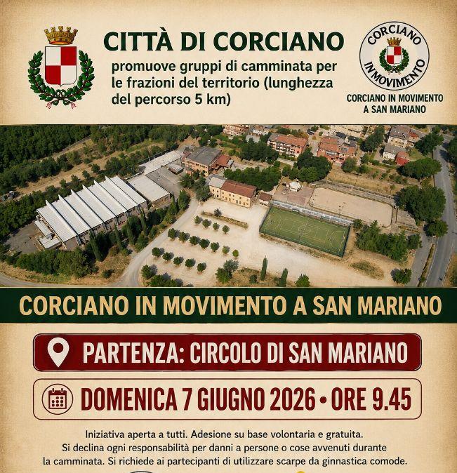 A San Mariano domenica 7 il prossimo appuntamento con "Corciano in movimento"