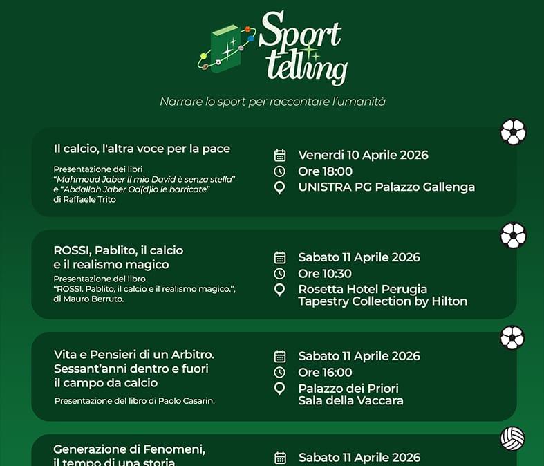 Dal 10 al 12 aprile a Perugia appuntamento con “Sport Telling”, festival che unisce sport, letteratura e riflessione sociale