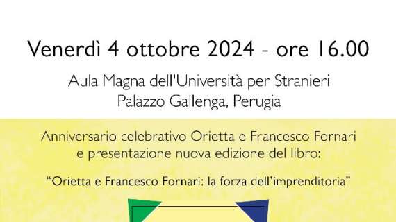 Il 4 ottobre il ricordo di Orietta e Francesco Fornari in una cerimonia all'Università per Stranieri