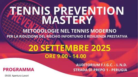 Il 20 settembre a Perugia c'è “Tennis Prevention Mastery”: incontro pubblico per scoprire il mondo della racchetta