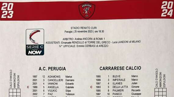 PERUGIA-CARRARESE 1-1: tutta la partita azione per azione