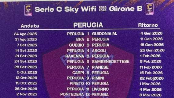 Il calendario del Perugia: si parte in casa contro il Guidonia, il 7 settembre a Gubbio