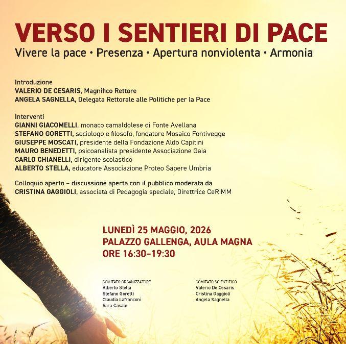"Verso i sentieri di pace”: lunedì 25 incontro all'Università per Stranieri di Perugia