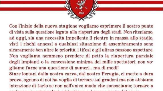 La voce dei tifosi della Curva Nord "Saremo fuori dallo stadio per Perugia-Fano, ma Santopadre vattene"