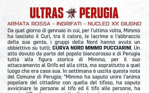 Domenica alle 11.30 sotto la Curva Nord del Curi verrà scoperta una targa per "Mimmo" Pucciarini