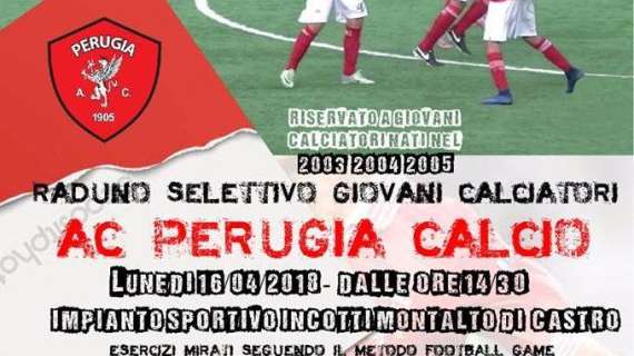 Il Perugia osserva oggi pomeriggio giovani calciatori per poter essere ingaggiati il prossimo anno