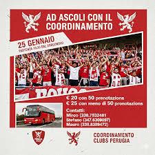 Il Centro di Coordinamento dei Perugia Clubs in trasferta domenica 25 gennaio ad Ascoli: incerto il prezzo del viaggio