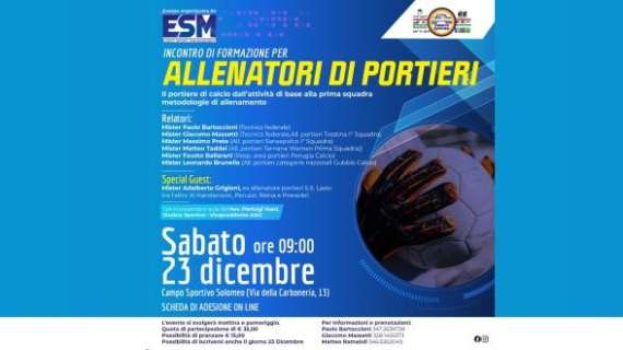 Il 23 dicembre incontro tra preparatori di portieri a Solomeo
