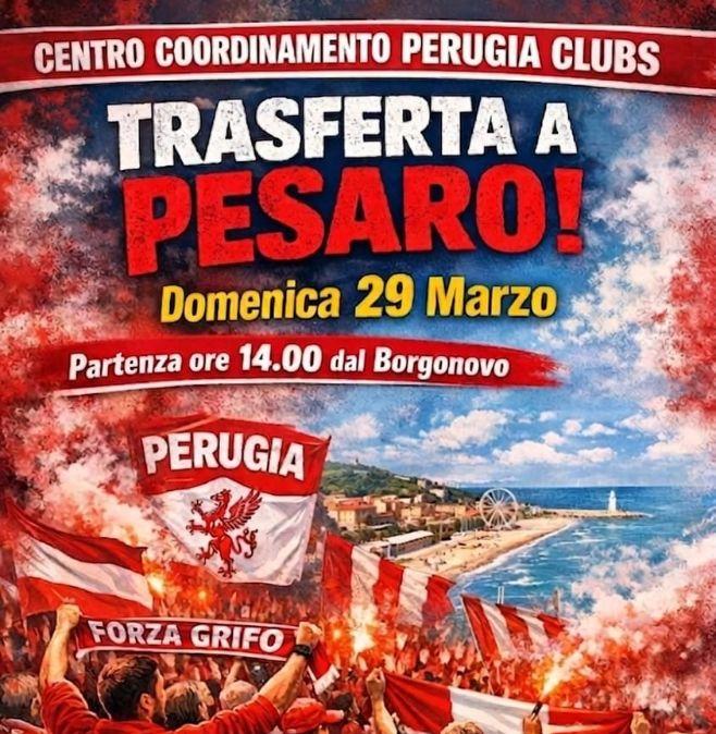 Il Centro di Coordinamento dei Perugia Clubs in trasferta domenica 29 marzo a Pesaro: incerto il prezzo del viaggio