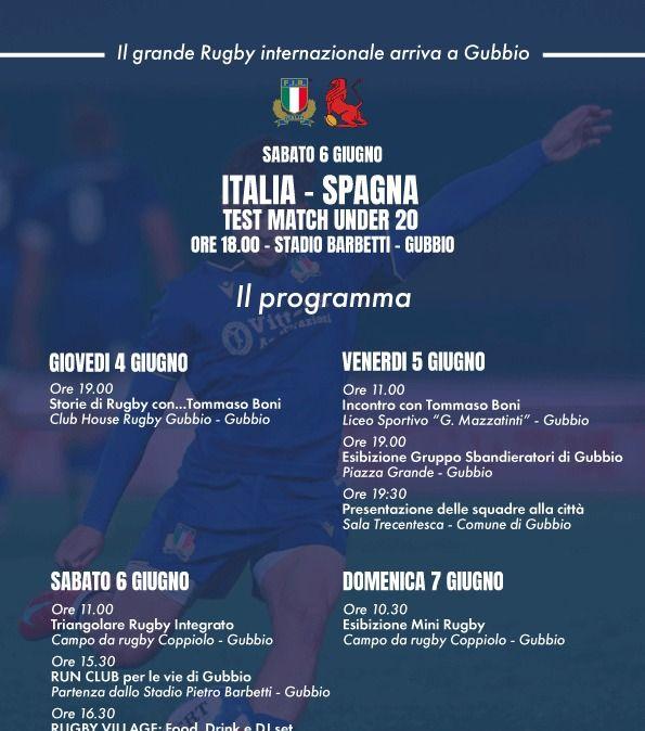 L'Italia Under 20 di rugby a Gubbio il 6 giugno contro la Spagna: tre giorni di eventi