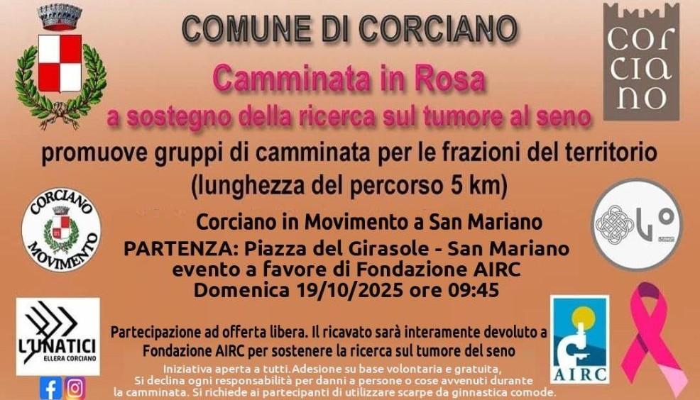 L'Unatici Ellera Corciano insieme ad AIRC e Comune per la "Camminata in rosa" di domenica a San Mariano