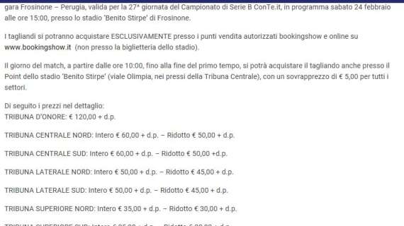 Pura follia! A Frosinone il prezzo dei biglietti per gli ospiti è addirittura di 25 euro!