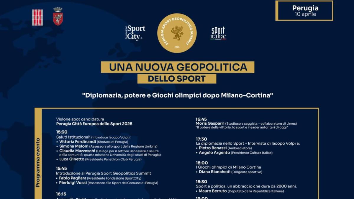 “Perugia Sport Geopolitics Summit 2026, una nuova geopolitica dello sport”: appuntamento venerdì 10 aprile