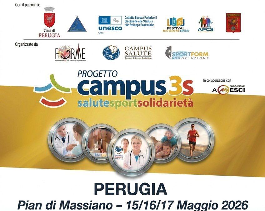 Da venerdì a domenica al Percorso Verde di Perugia ci sarà Progetto Campus3S: sport, salute e solidarietà