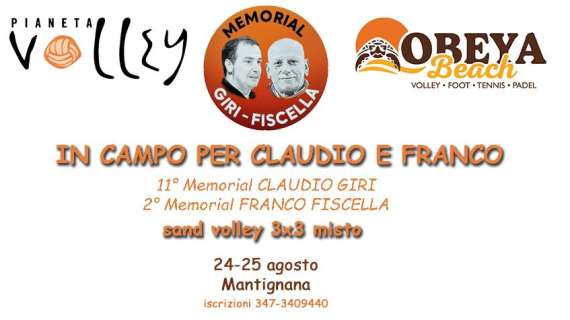 Il 24 e 25 agosto torna il "Memorial Giri-Fiscella" di beach volley: si giocherà a Mantignana