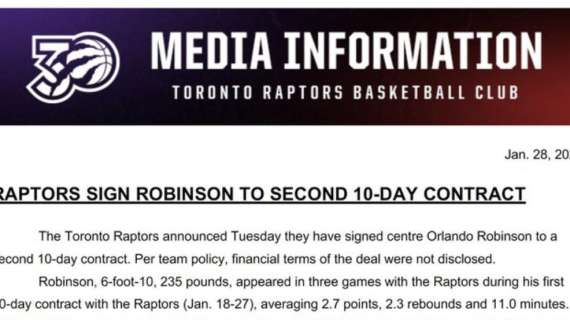 MERCATO NBA - Accostato all'Olimpia, Orlando Robinson firma un secondo decadale a Toronto