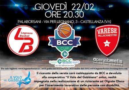 Giovedì 22 febbraio la seconda BCC Cup: sfida sotto canestro tra Varese e Legnano per solidarietà