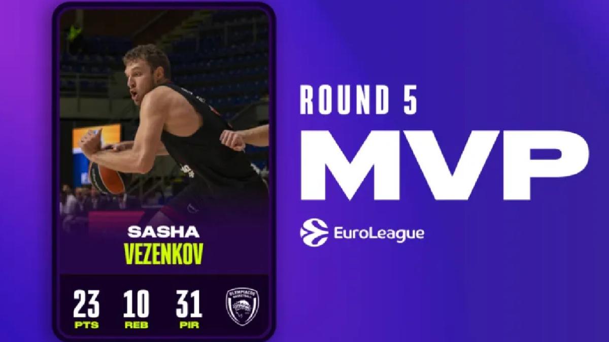 Sasha Vezenkov, Olympiacos Pireo, è l'MVP del Round 5 MVP