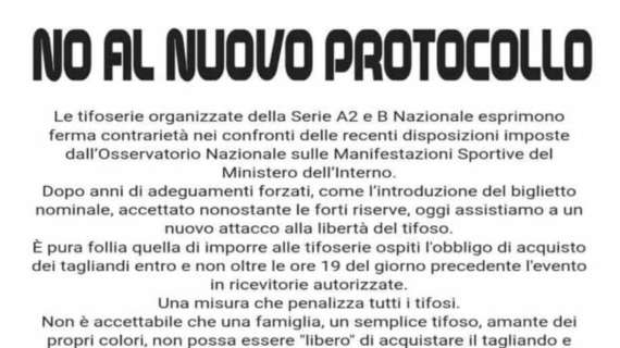 «No al nuovo protocollo»: le tifoserie organizzate di A2 e B contrari alle nuove disposizioni