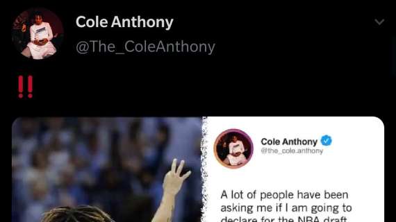 NBA - Cole Anthony rinvia l'entrata al Draft 2020