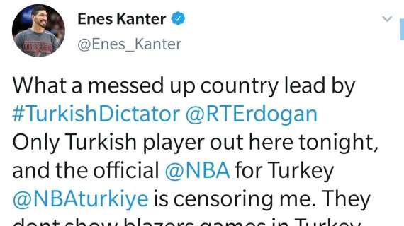 Il Caso - L'account turco della NBA censura Enes Kanter