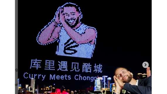  Stephen Curry in posa con l'epico spettacolo di droni "Night Night" in Cina