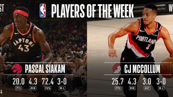 NBA - Pascal Siakam e CJ McCollum i giocatori della settimana #4