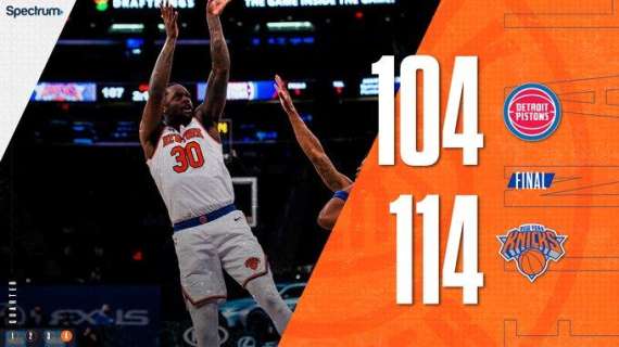 NBA - I Knicks sfruttano bene l'arrivo dei Pistons a New York